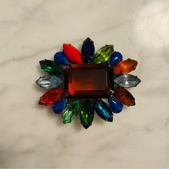 Glass Gem Jewel Tone Pin Brooch - Picture 1 of 2